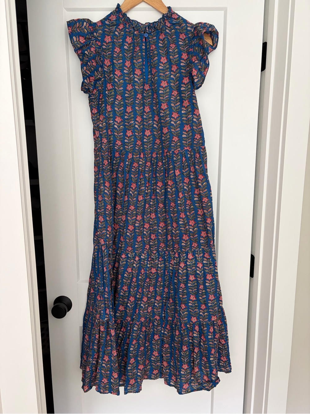 Liza Byrd Brilliant Blue Block Print Tiered Maxi Dress - Picture 1 of 6